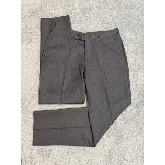 ERMENEGILDO ZEGNA Micronsphere Trousers 34x31 Gray Flat Front Dress Pants